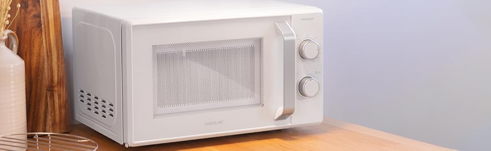 Мікрохвильова піч Cecotec Pro Clean 3120 з кварцовим грилем 800 Вт, антибактеріальним покриттям Ready 2 Clean, технологією 3D Wave, 20 л, 6 режимів, білий колір