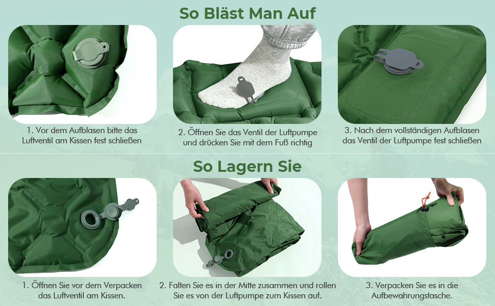 Надувний килимок для кемпінгу самонадувний Ultraleichte 195x60 см з вбудованою подушкою та помпою, водонепроникний, зелений