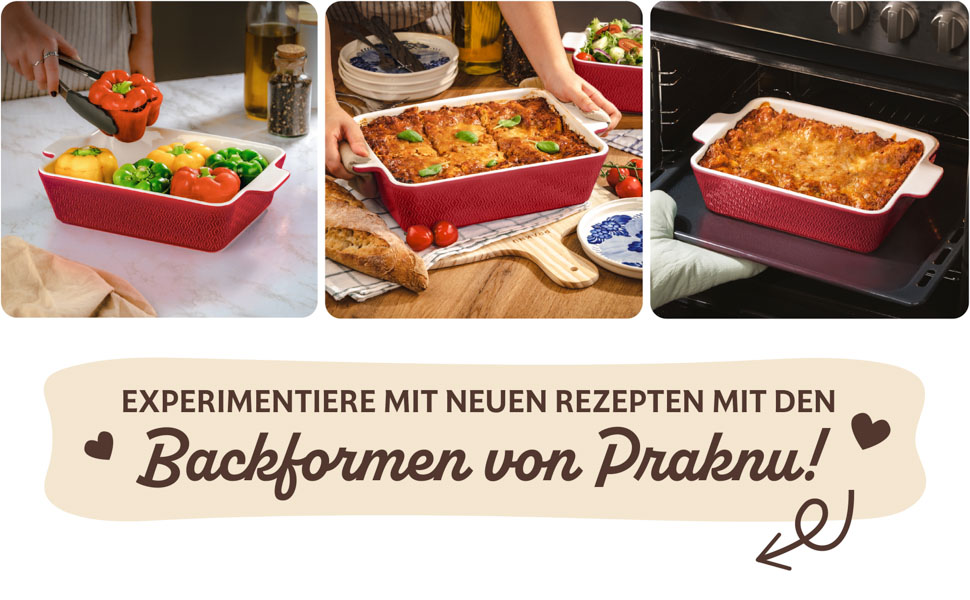 Форма для запікання Praknu Groß - Лазанья з кераміки з високим бортиком - Форма для запікання, тирамісу та запіканок - червона