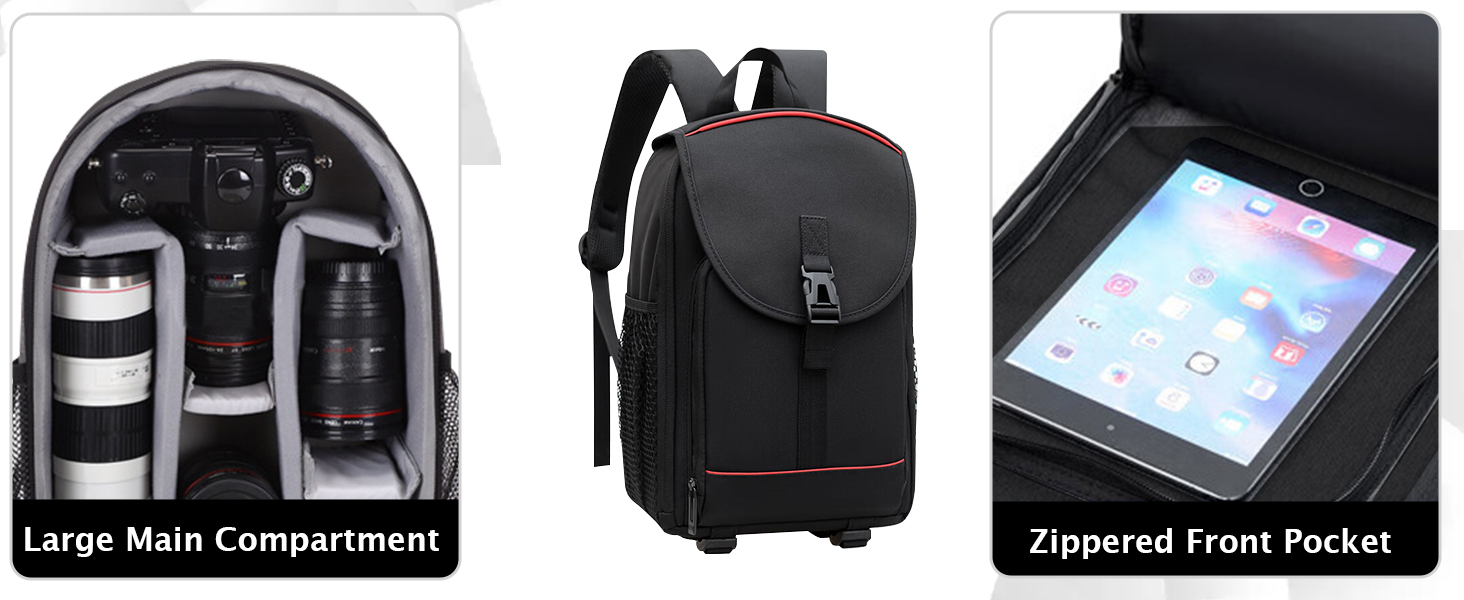 Рюкзак для камери: чорний фоторюкзак для DSLR/SLR з об'єктивом та аксесуарами