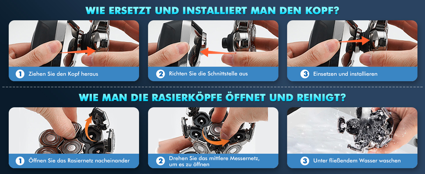 Електричний чоловічий бритва Glatzen 6-в-1 для гоління 0.0 мм, вологостійкий, бездротовий, перезаряджається