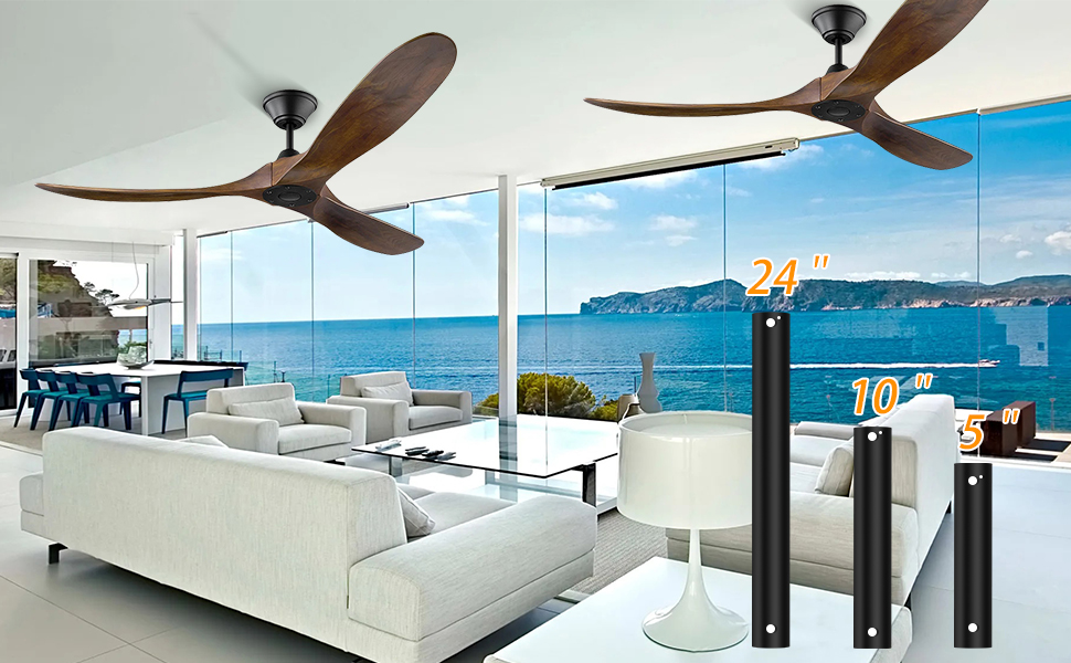 Дерев'яний стельовий вентилятор 152 см з дистанційним керуванням, 60 дюймів, 3 лопаті, DC-двигун, для дому та вулиці, таймер, коричневий