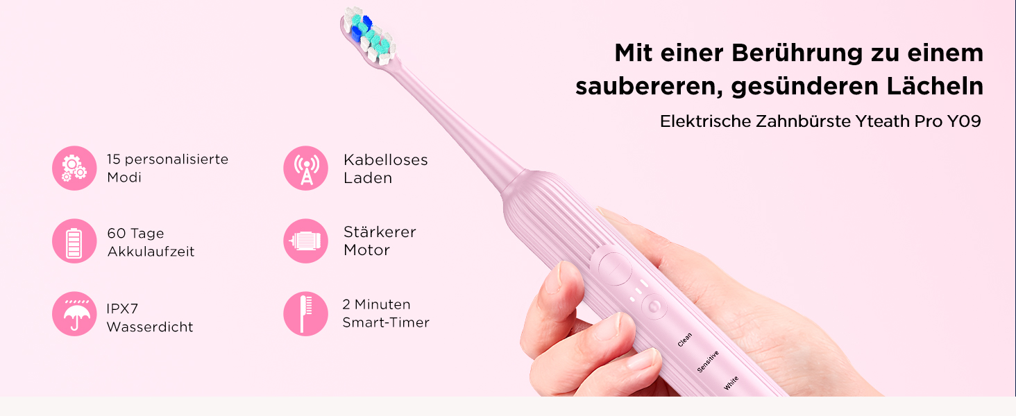 Електрична звукова зубна щітка для дорослих та дітей, 5 режимів чищення, 3 рівні інтенсивності, таймер, 8 насадок, чохол для подорожей, чорний (1 шт.)