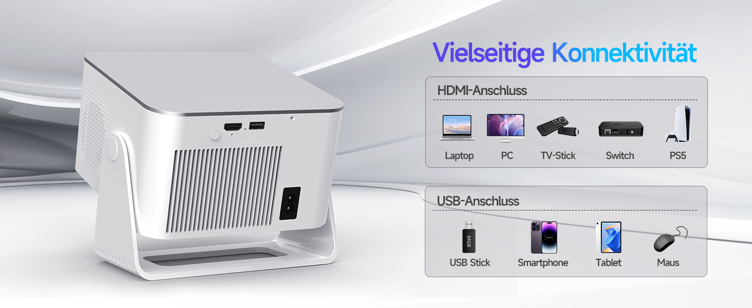 Проектор Alwtniet Mini Beamer 4K 8K з Android 14, WiFi 6, Bluetooth 5.4, Автофокус та Автокорекція, 180° поворот, для домашнього кінотеатру, HY350MAX