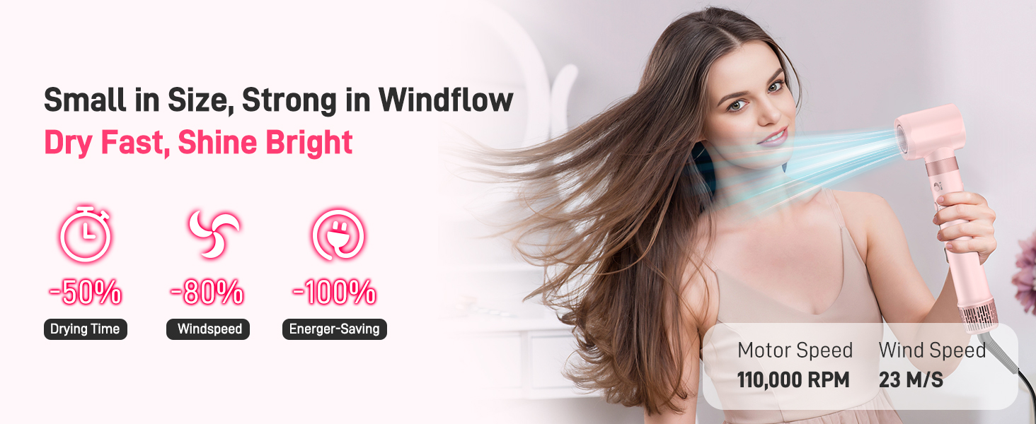 Фен-стайлер 5-в-1 для волосся з іонізацією, набір з насадками, швидка сушка, локони, випрямлення, об'єм, без пошкодження волосся, 100–240V, з сумкою, рожевий