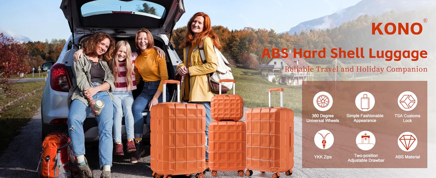 Валіза KONO середнього розміру на 4 колесах, 62x43x26 см, з TSA замком, ABS, помаранчевий