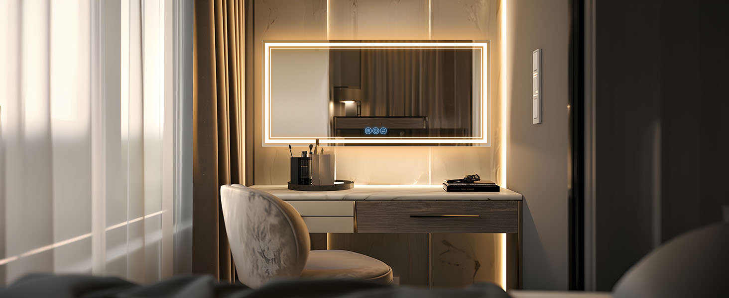 Дзеркало для ванної кімнати з підсвічуванням 100x60 см Faw Halo Double, HD скло, сенсорні кнопки, IP65, 3 кольори, вертикальна/горизонтальна орієнтація, функція пам'яті