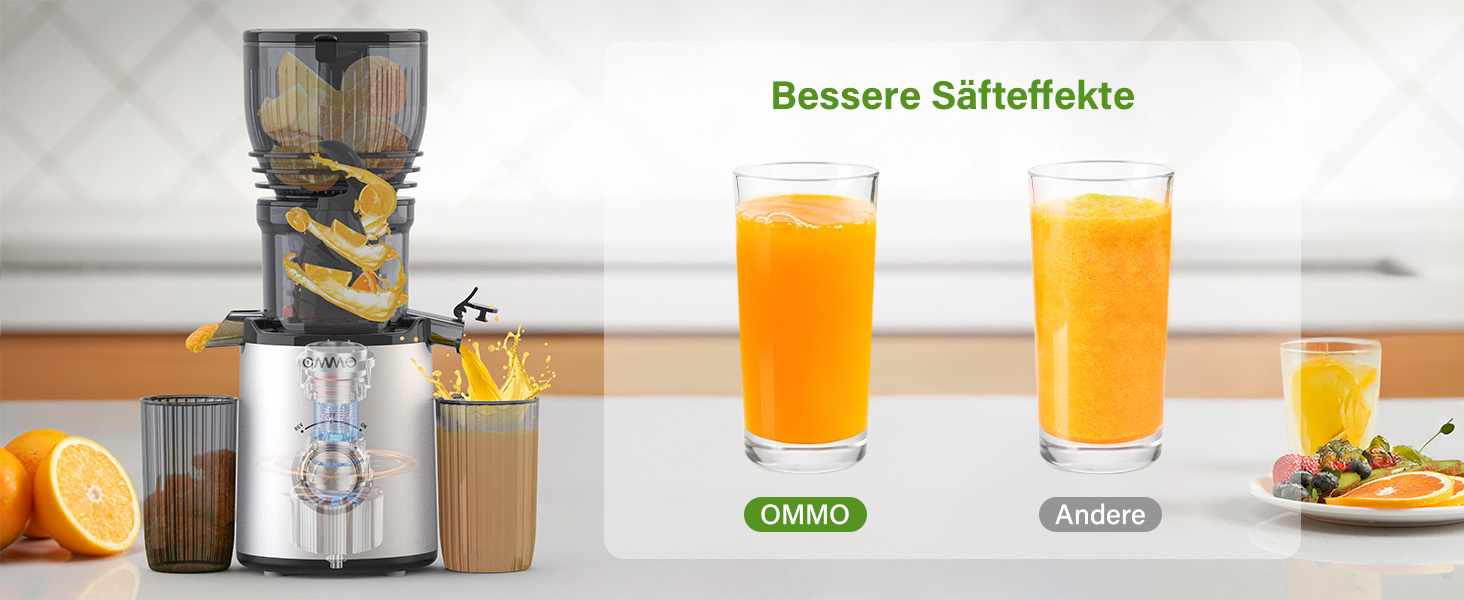 Шнекова соковижималка OMMO Slow Juicer для овочів та фруктів, 300 Вт, срібляста