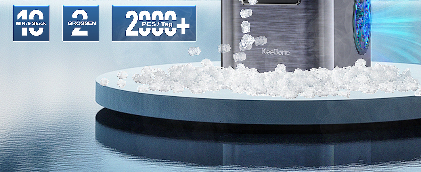 Машина для приготування льоду KeeGone з нержавіючої сталі з LED-дисплеєм, 2L бак, лопатка та кошик, 2 розміри кубиків льоду, для кухні, офісу, бару та вечірки (темно-сірий)