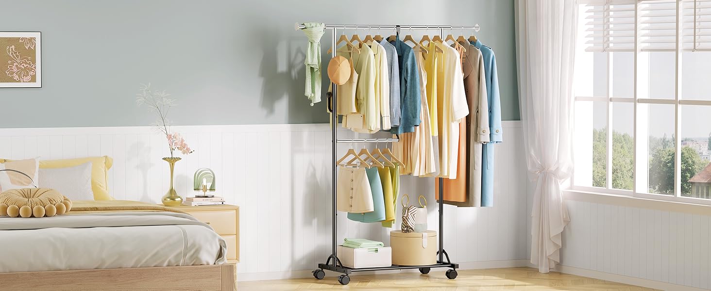 Кледірстанцер FAVOOOSTY на колесах, мобільний, металевий, регульований, чорно-білий, 89.50×39.00×161.20 см