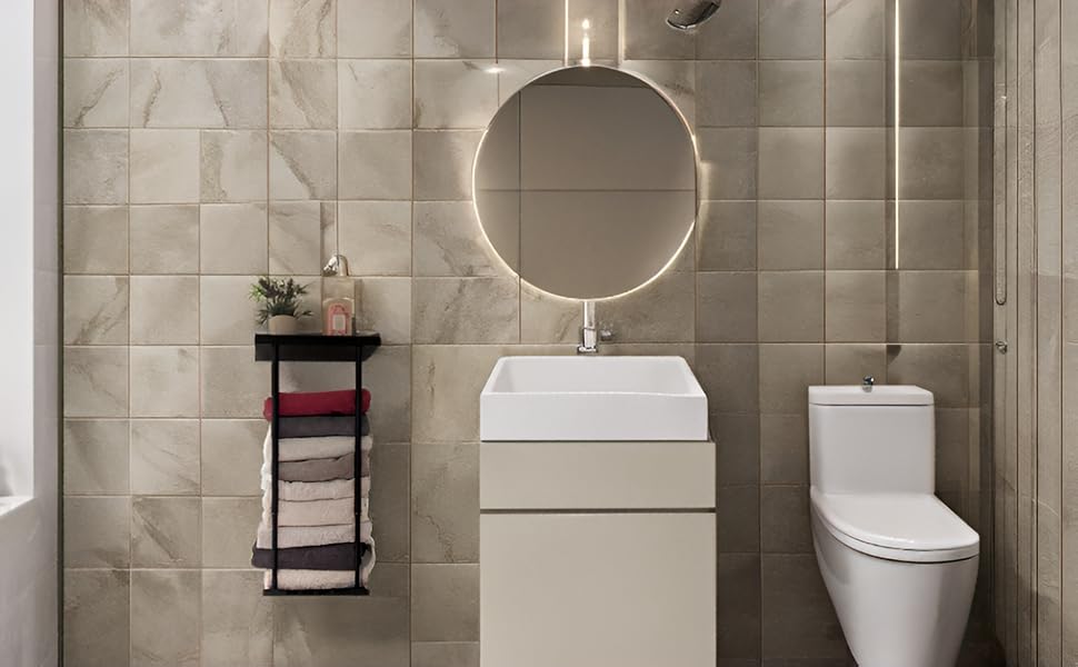 Тримач для рушників без свердління, висувний, чорний. Регульована ширина 38-75 см, з полицею для зберігання. Для ванної кімнати.