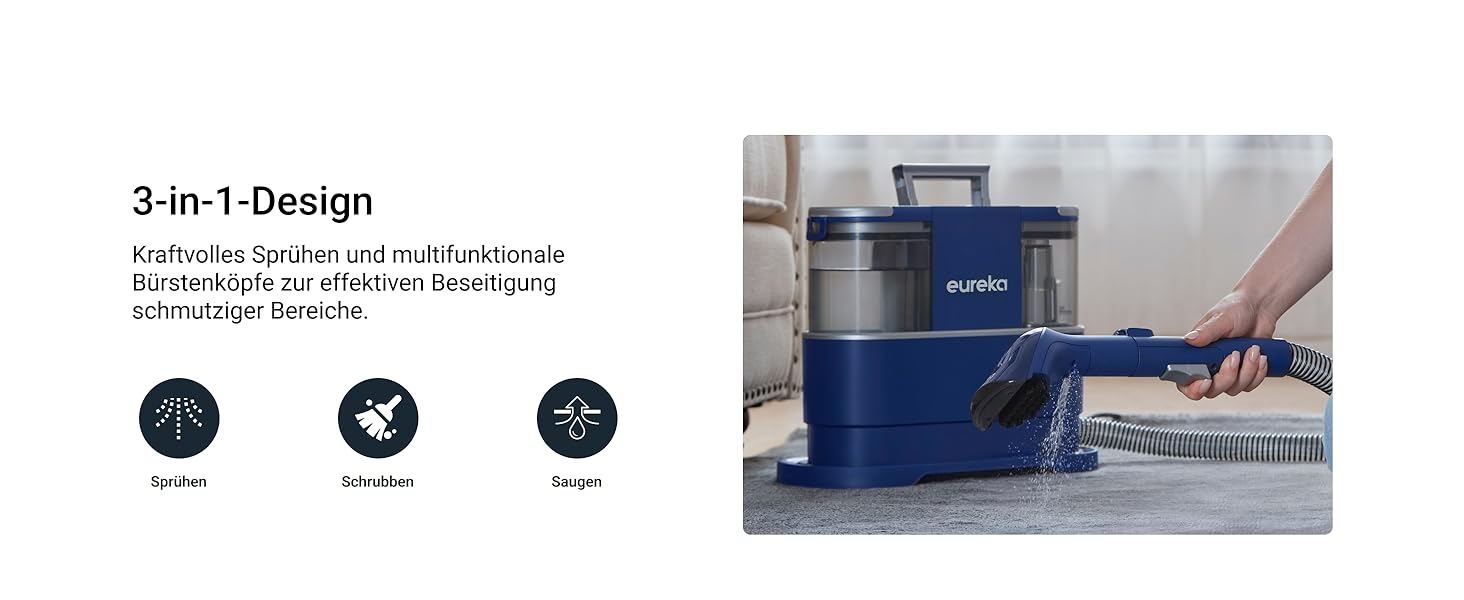 Пилосос-мийник Eureka NEY100: для килимів, диванів, оббивки, авто | 12500Pa, 1.5L, з формулою для чищення