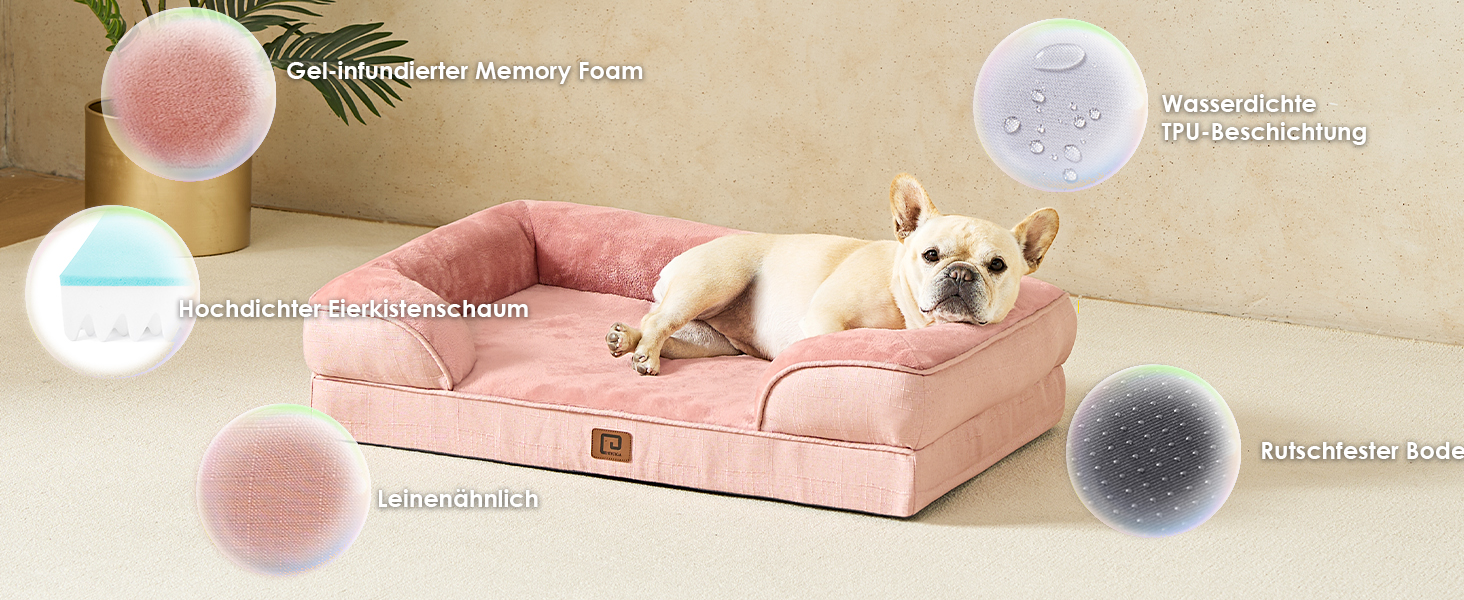 Ортопедичне ліжко для собак EHEYCIGA, великі та середні породи, 91x68 см, з Memory Foam, водонепроникне, з високим бортиком, рожеве (112x81x17.5 см)
