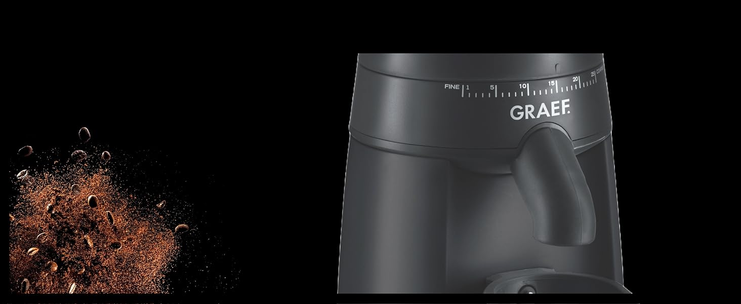 Електрична кавомолка GRAEF CM702: 24 ступені помолу, контейнер 250г, для еспресо та фільтр-кави, нержавіюча сталь