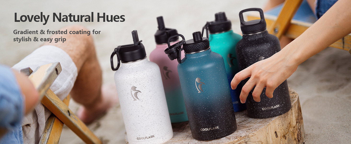 Термофляга Coolflask 2Л зі сталі нержавіюючої з трубою та 3 кришками, вакуумна пляшка для води для спорту та подорожей, Starry Indigo Black