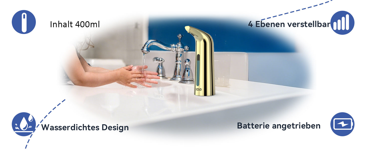 Автоматичний безконтактний диспенсер для мила з 4 рівнями регулювання, 400 мл, електричний, на батарейках, для встановлення на стільницю, з інфрачервоним сенсором (Бронзовий) (400мл Золотий)