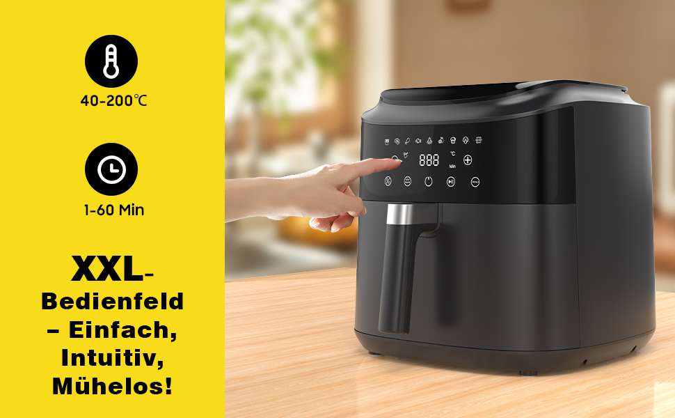 Аерофритюрниця XXL 9л Heißluftfritteuse 2350W з 9 програмами, LED дисплеєм, підтриманням тепла, металевим внутрішнім простором для сімейних страв