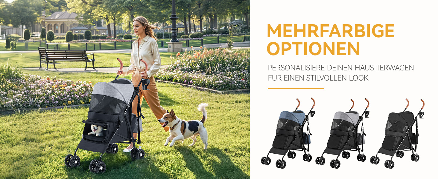 Візок для собак та котів DWVO, 11.3 кг, складний, з подушкою та кошиком для зберігання, 45x80x103 см (сірий/чорний)