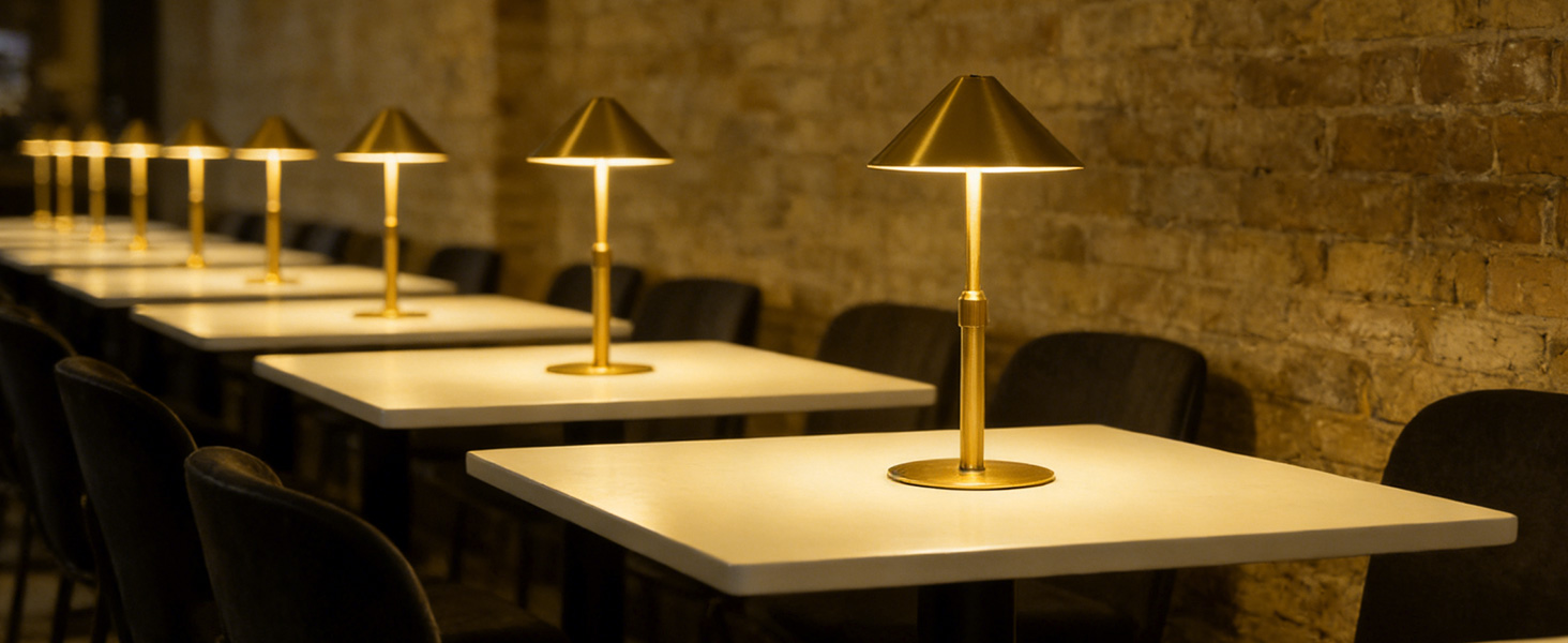 Нічник бездротовий акумуляторний Wiederaufladbare для вітальні, спальні, їдальні - Gold (латунь) з лампочкою, димуванням, сенсорним керуванням, 3-в-1