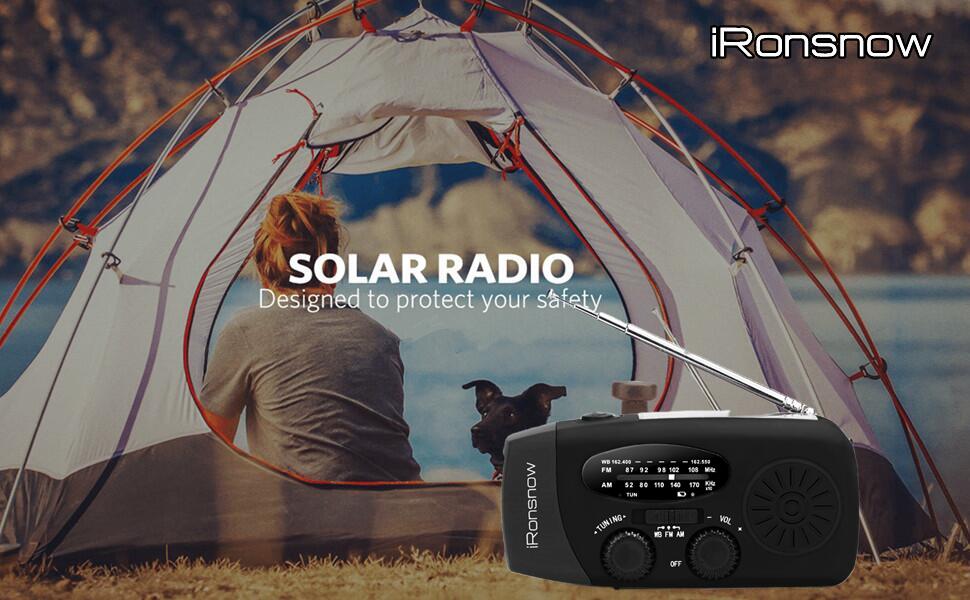 Сонячна радіостанція iRonsnow з ручним заводом, ліхтариком LED, 2000mAh AM/FM, USB зарядка, Powerbank, для походу, кемпінгу (Чорний)