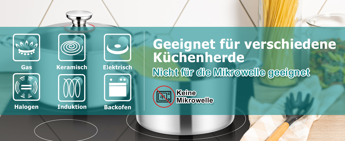Каструля Homikit 20 см, 3.3 л, нержавіюча сталь з тришаровим дном, з кришкою з термостійкого скла, для всіх типів плит, не має покриття, здорове приготування, можна мити в посудомийній машині
