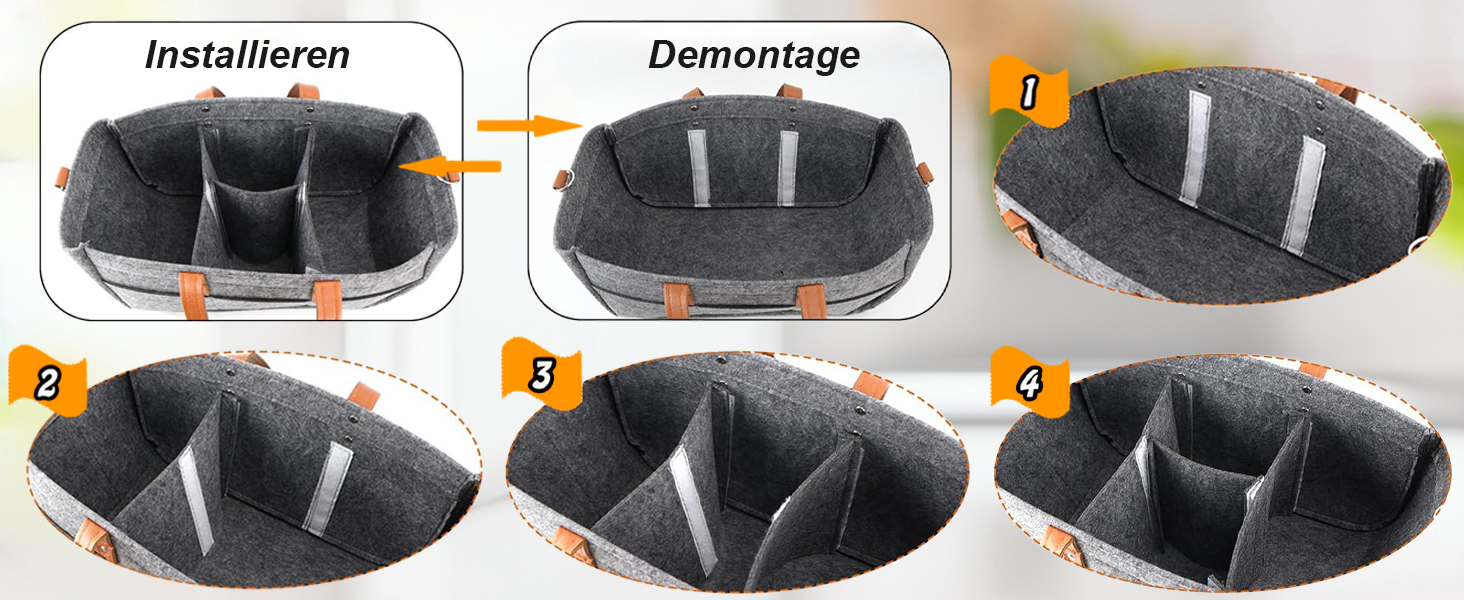 Фетрова сумка-кошик, 16л, з відділеннями, складана, міцна, сіра, 38x23x18 см. Ідеальна для пікніків, покупок та транспортування дров.