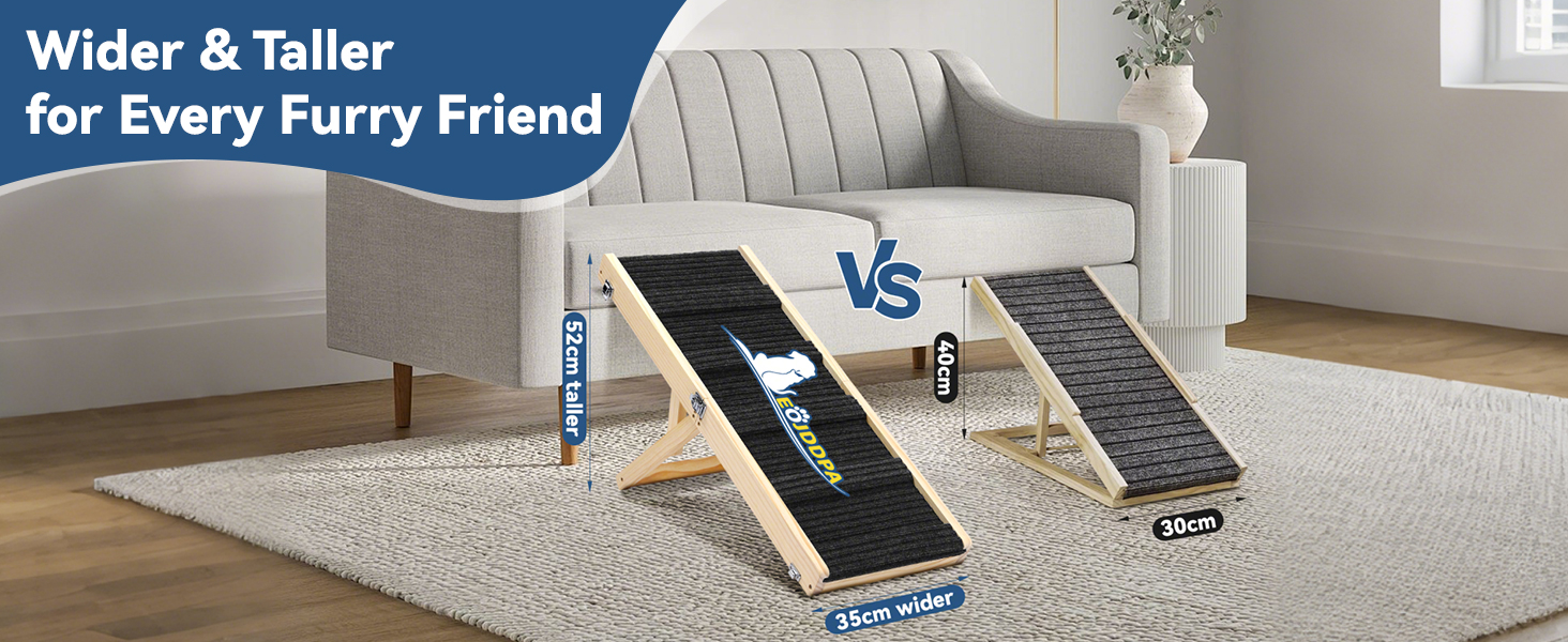 Складана дерев'яна пандус для собак – для ліжка, дивана, авто. Регульована висота 25-52 см, довжина 83 см, ширина 35 см, антиковзка поверхня