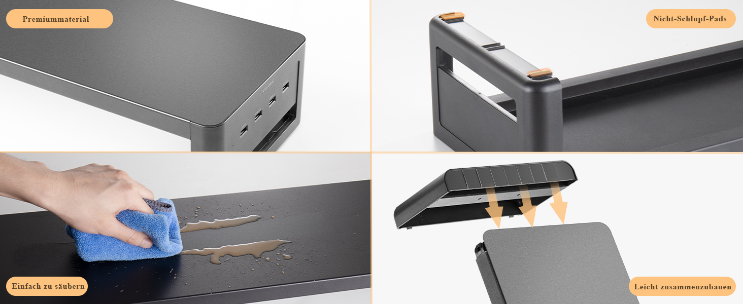 Підставка для 2 моніторів VAYDEER з 4 USB-портами, алюмінієва, для PC та ноутбуків (до 32 дюймів), чорна