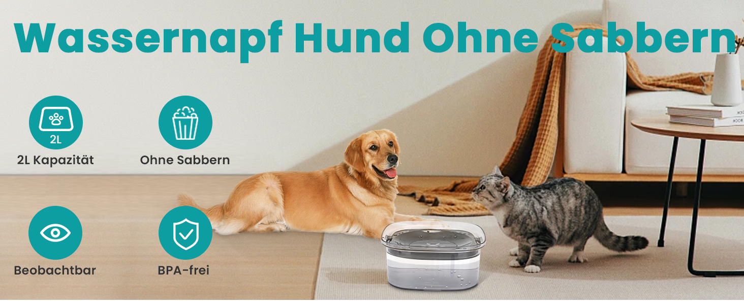 Миска для собак PETTOM 2L без розбризкування, велика сіра, з анти-розливним механізмом