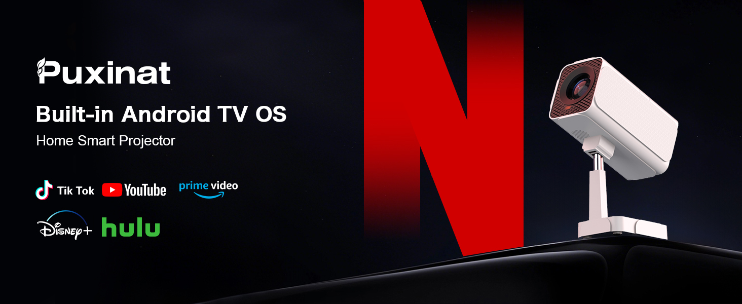 Smart Beamer Puxinat з Android TV, WiFi 6, Bluetooth 5.2: Міні проектор 1080P з авто-корекцією трапецеїдальних спотворень, регульованою підставкою та підтримкою YouTube, Netflix, Hulu