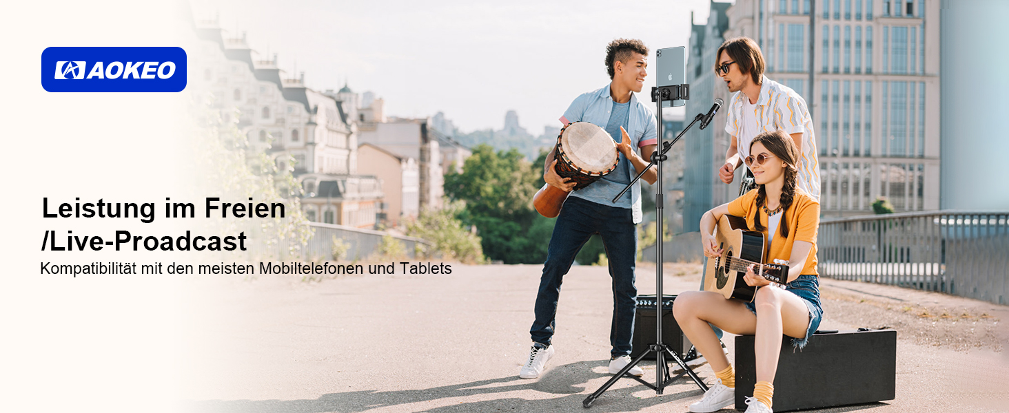 Підставка для мікрофона Aokeo з регульованою стійкою, чохол, тримач для планшету, для співу та запису голосу