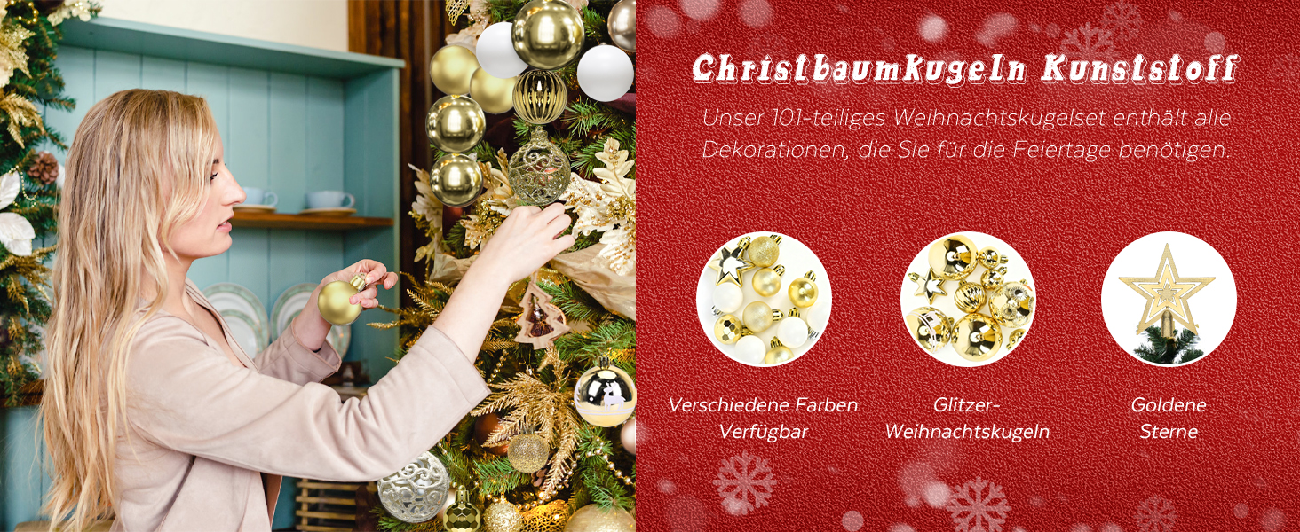 Набір прикрас на ялинку 101 шт. Золоті ялинкові кулі, ялинкова прикраса, набір ялинкових кульок, ялинкова зірка, матові та глянцеві, багаторазові, 3, 4, 6 см
