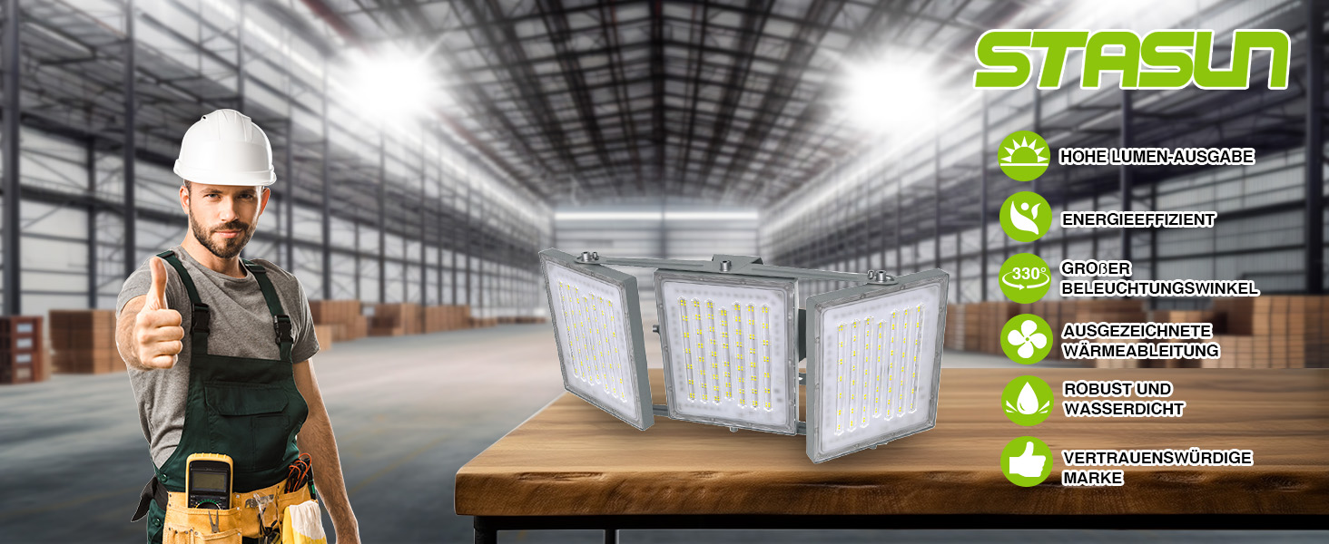 STASUN 150W LED Flood Light Outdoor, 15000LM Super Bright LED Floodlight Outdoor Spotlights, IP65 Waterproof, 6000K Daylight, 3 Floodlights with Adjustable Head Down, for Garden, Garage, Hotel, etc. (600.0 Watt)