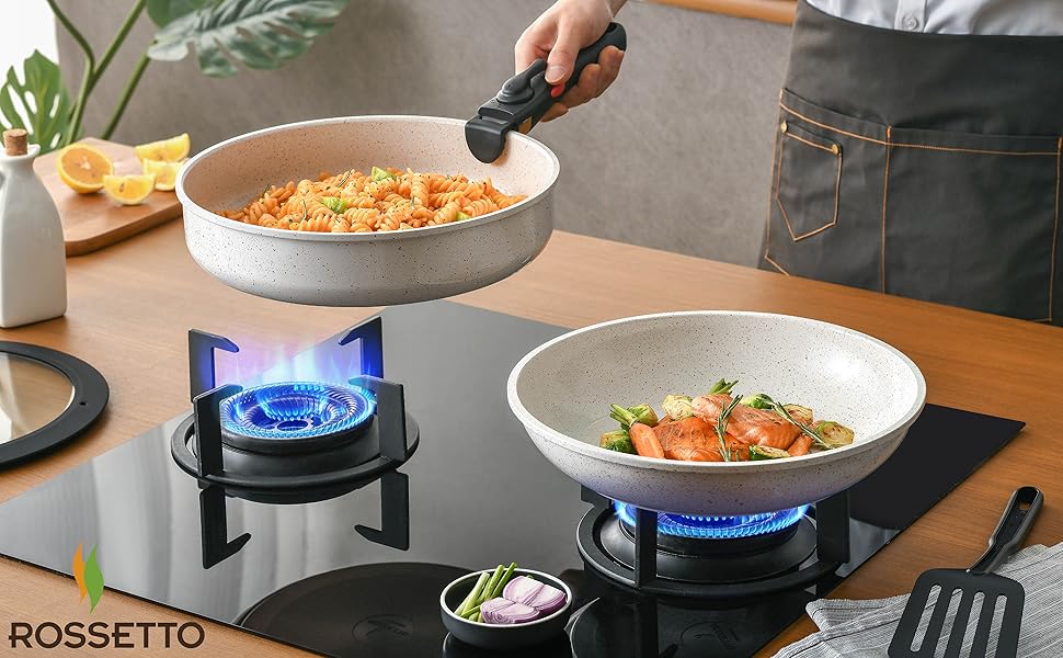 Набір посуду ROSSETTO 17 предметів: каструлі, сковороди з антипригарним покриттям, знімні ручки, PFOA & PFOS-free