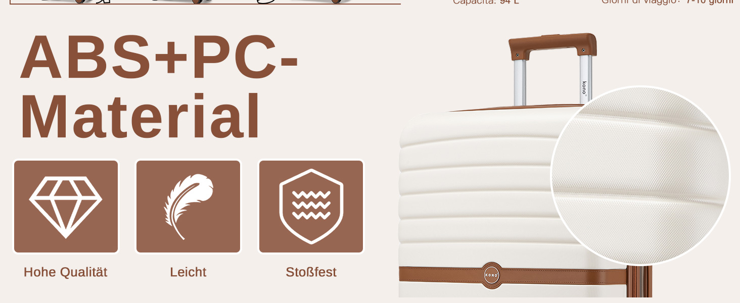 Чемодан KONO: середній, ABS+PC, з коліщатами та кодовим замком (66 см)