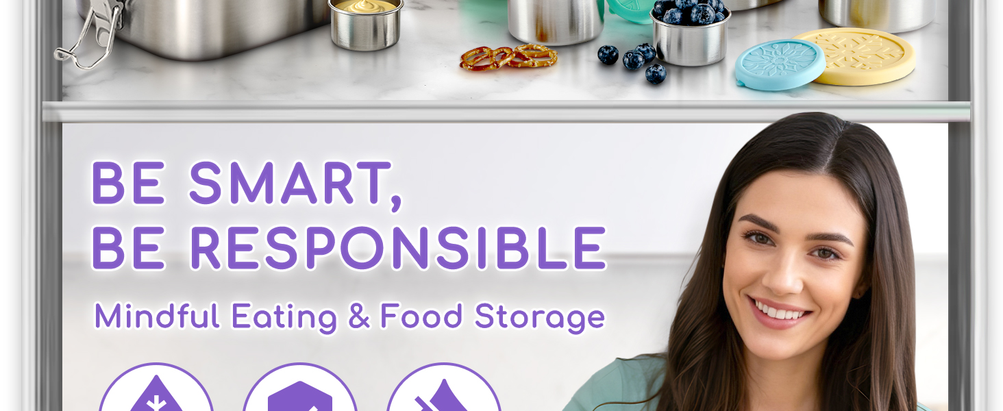 Everusely Ланчбокс Bento Box Лавандовий - 0,8 л, нержавіюча сталь, з контейнером для спецій, 3 відділення