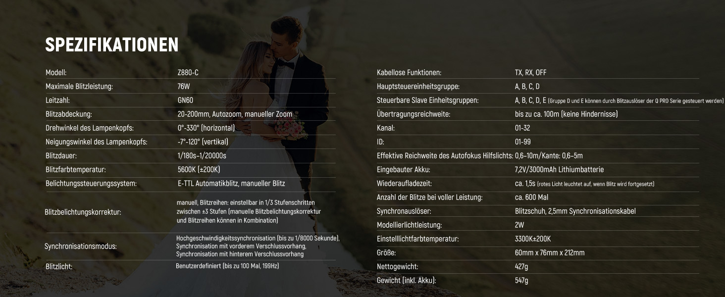 NEEWER Z880-C 2.4G 76W TTL Speedlite Flash для Canon з моделюючим світлом, швидким перемиканням та акумулятором 7.2V/3000mAh