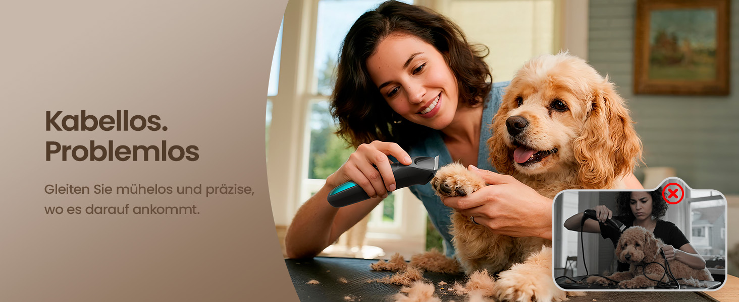 Машинка для стрижки собак та котів oneisall 2-в-1 з тримером для подушок, LED-підсвічуванням, тиха, акумулятор 2000 mAh, для густого та кучерявого хутра, синього кольору