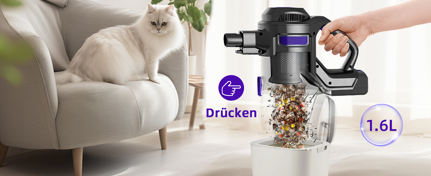 Бездротовий пилосос Authmic 40000Pa з HEPA-фільтрами, 50 хвилин роботи, 450W, для твердих поверхонь та килимів