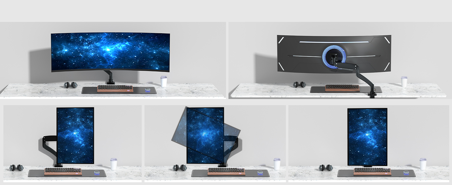 Кронштейн для монітора PUTORSEN Ultrawide 22-57 дюймів, регульований за висотою, настільний тримач до 27 кг, VESA до 200x200 мм, чорний