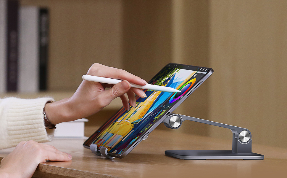 Алюмінієва підставка для iPad та планшетів elitehood, регульована за висотою та кутом нахилу, складана тримач для iPad Pro 12.9, Air, Mini, Samsung Galaxy Tab (4-13 дюймів), сіра