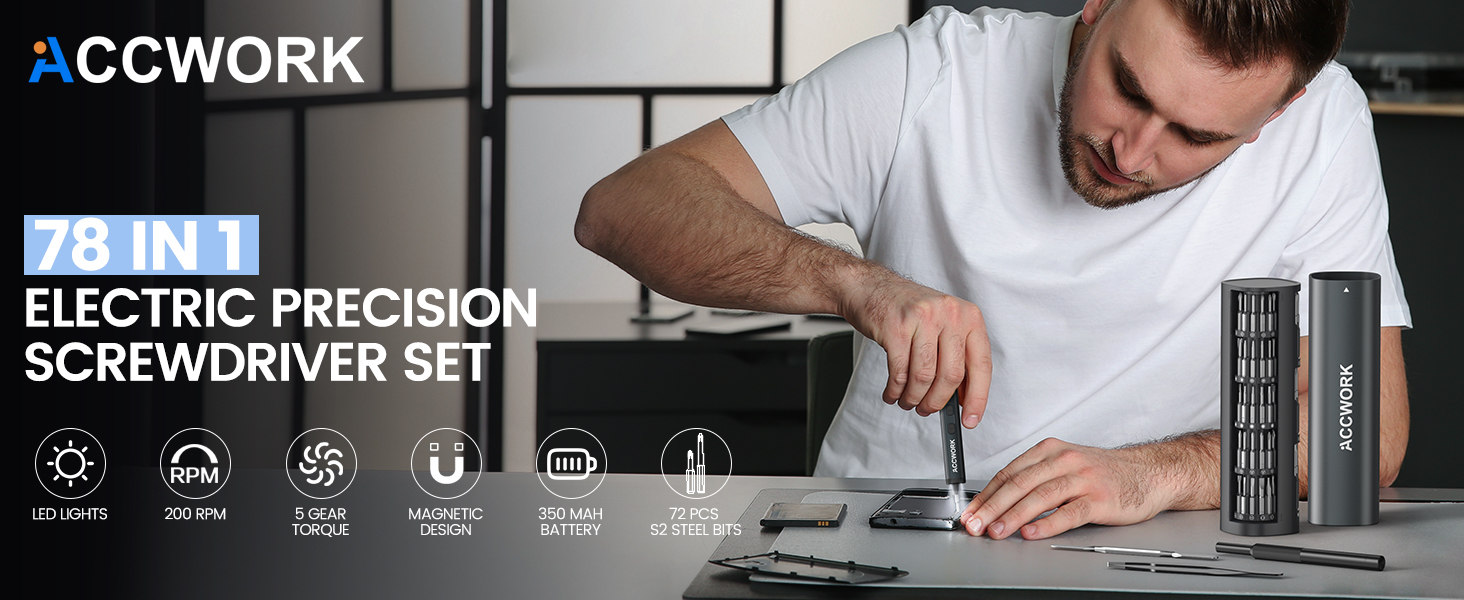 Електрична викрутка 78 в 1 з LED екраном та 72 бітами S2 для ремонту ноутбуків, окулярів, годинників