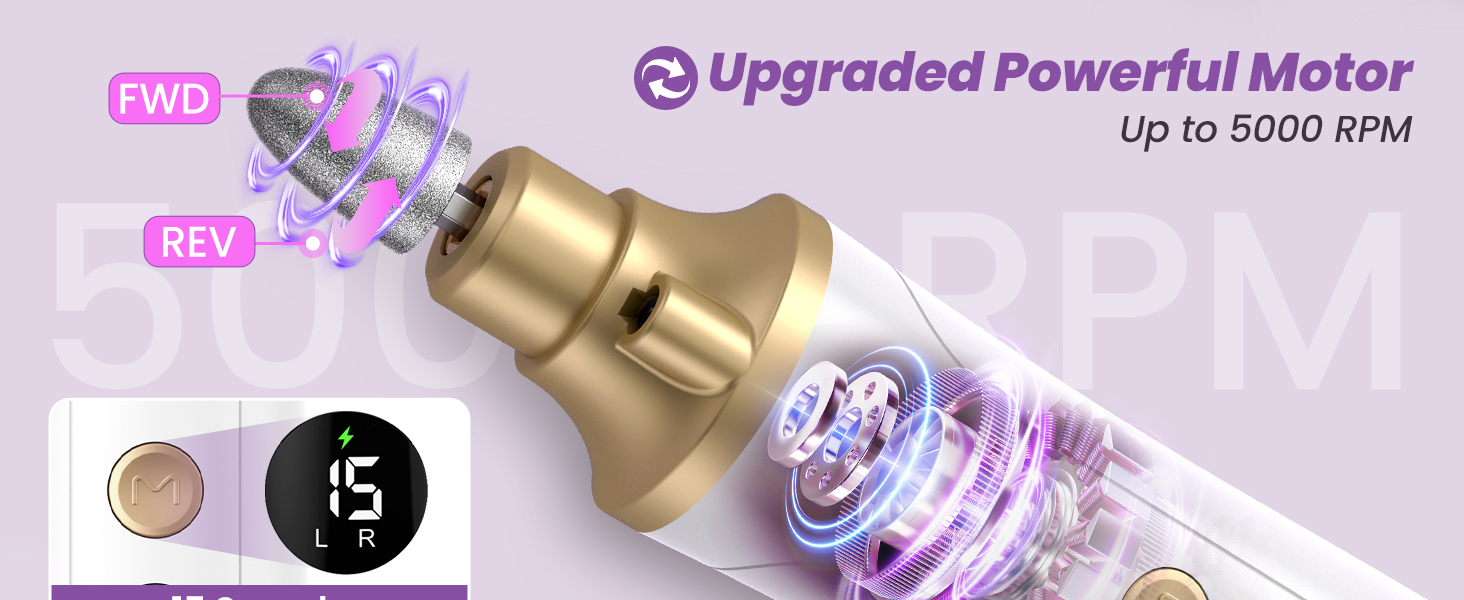 Електричний набір для манікюру та педикюру з 9 насадками та 15 рівнями швидкості, LED-підсвічуванням (W-Gold)