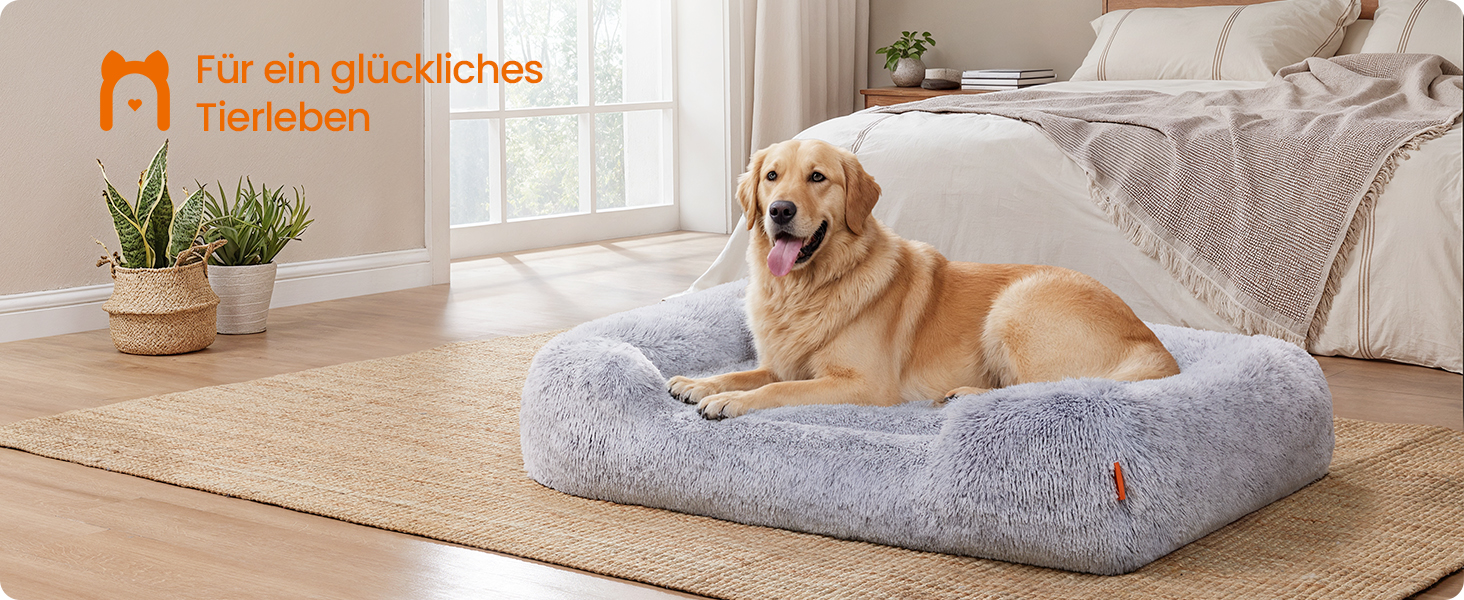 Ліжко для собак Feandrea, м'який лежак, корзина для собак, диван для собак, XL (106 x 75 x 20 см), сірий колір Ombré, знімний чохол, неслизьке покриття