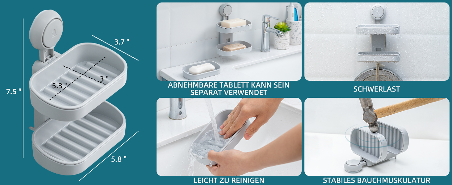 Настінний тримач для мила з піддоном TAILI, сірий, 5 кг, без свердління, для ванної/душу/кухні