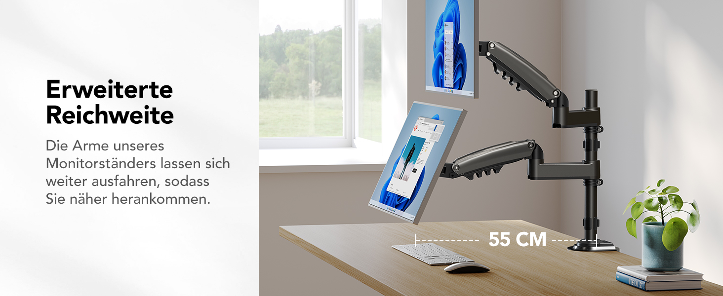 Кріплення для монітора HUANUO - 2 монітори, 13-32 дюйми, для геймінгу, регулювання висоти, настінна, VESA 75/100mm