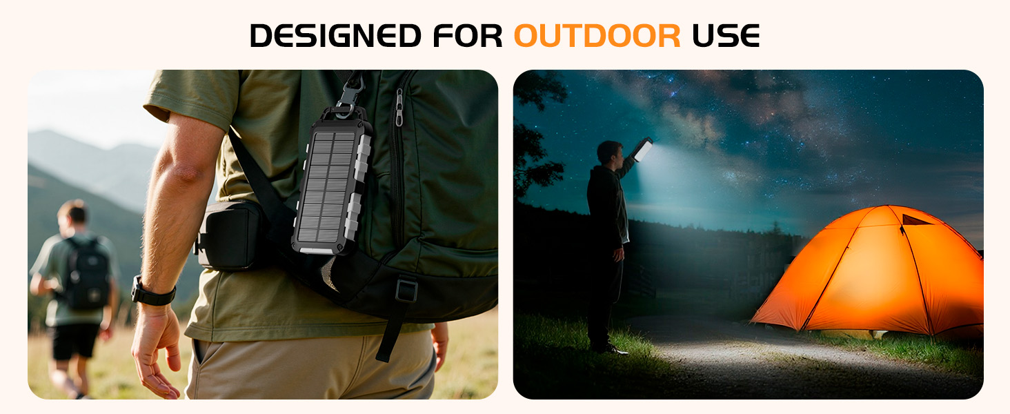 Портативний сонячний павербанк 26800mAh з LED ліхтариком, водонепроникний, 3 виходи USB, PD 15W, для кемпінгу та гаджетів (темно-сірий)