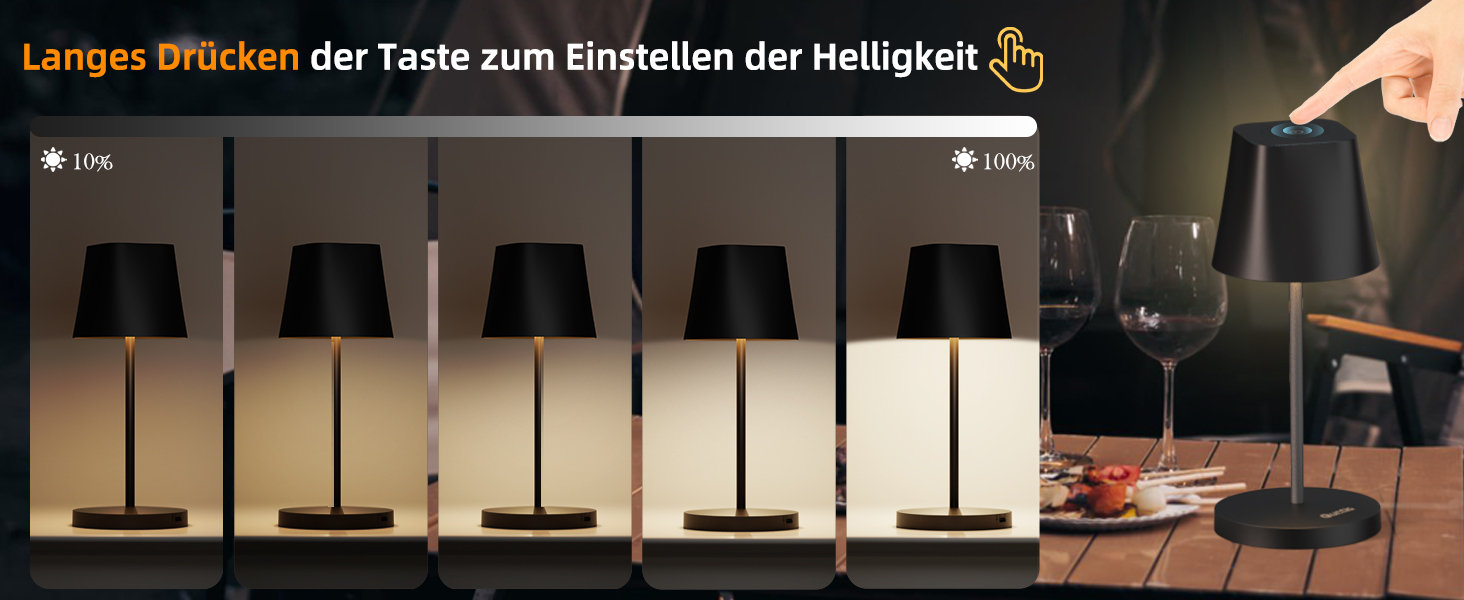 LED-лампа Quntis настільна бездротова, торкання, регулювання яскравості, акумулятор, USB зарядка, 3000K-5000K, 3 колірні температури, IP44, вологостійка, для дому та вулиці, чорна - 2 шт.