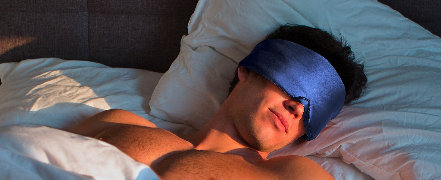 Маска для сну LitBear з 100% шовку, для жінок та чоловіків, з регульованою стрічкою, блакитний колір