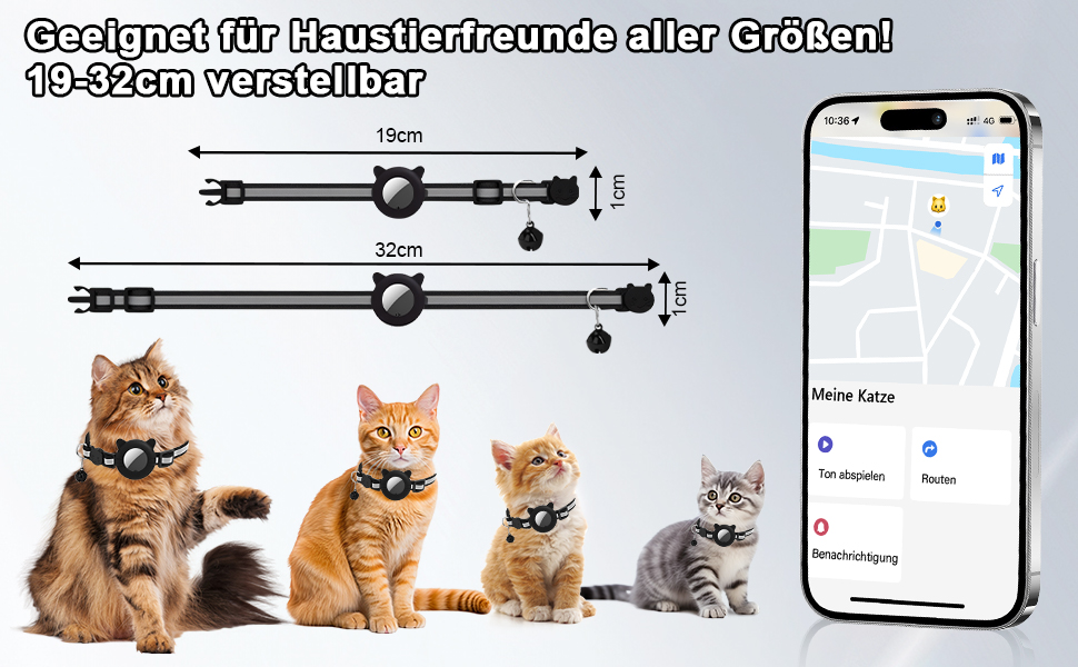 Нашийник для кота Robofun з GPS трекером, світловідбиваючий, регульований, чорний (сумісний з Airtag, iOS)